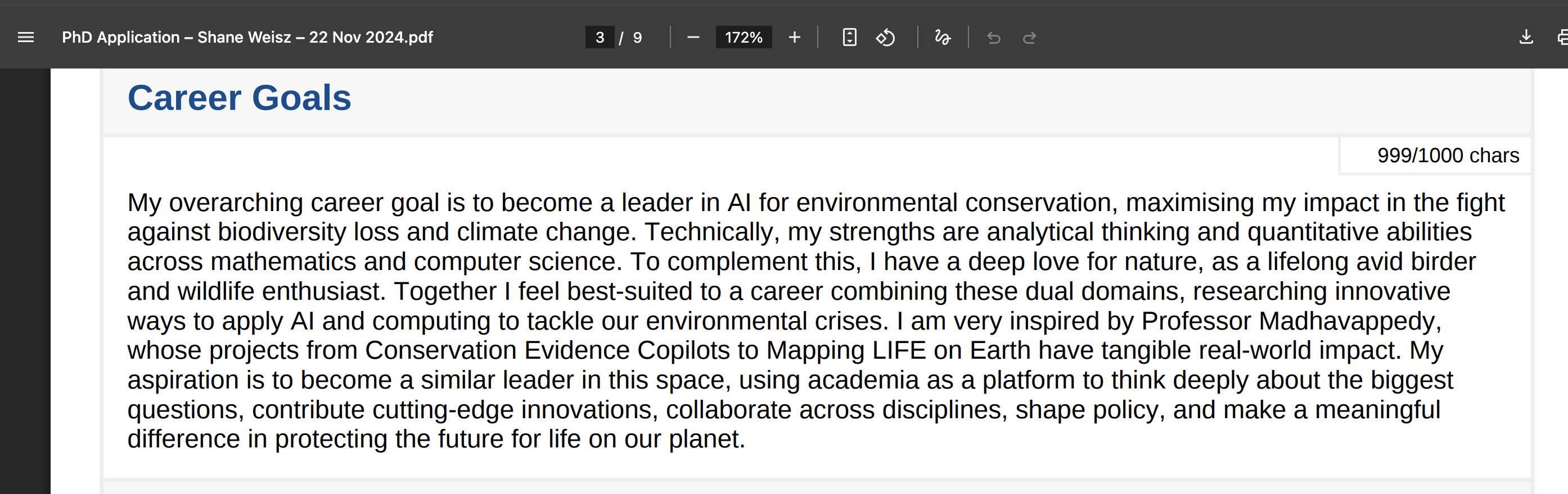 Career Goals section from my PhD application back in November 2024